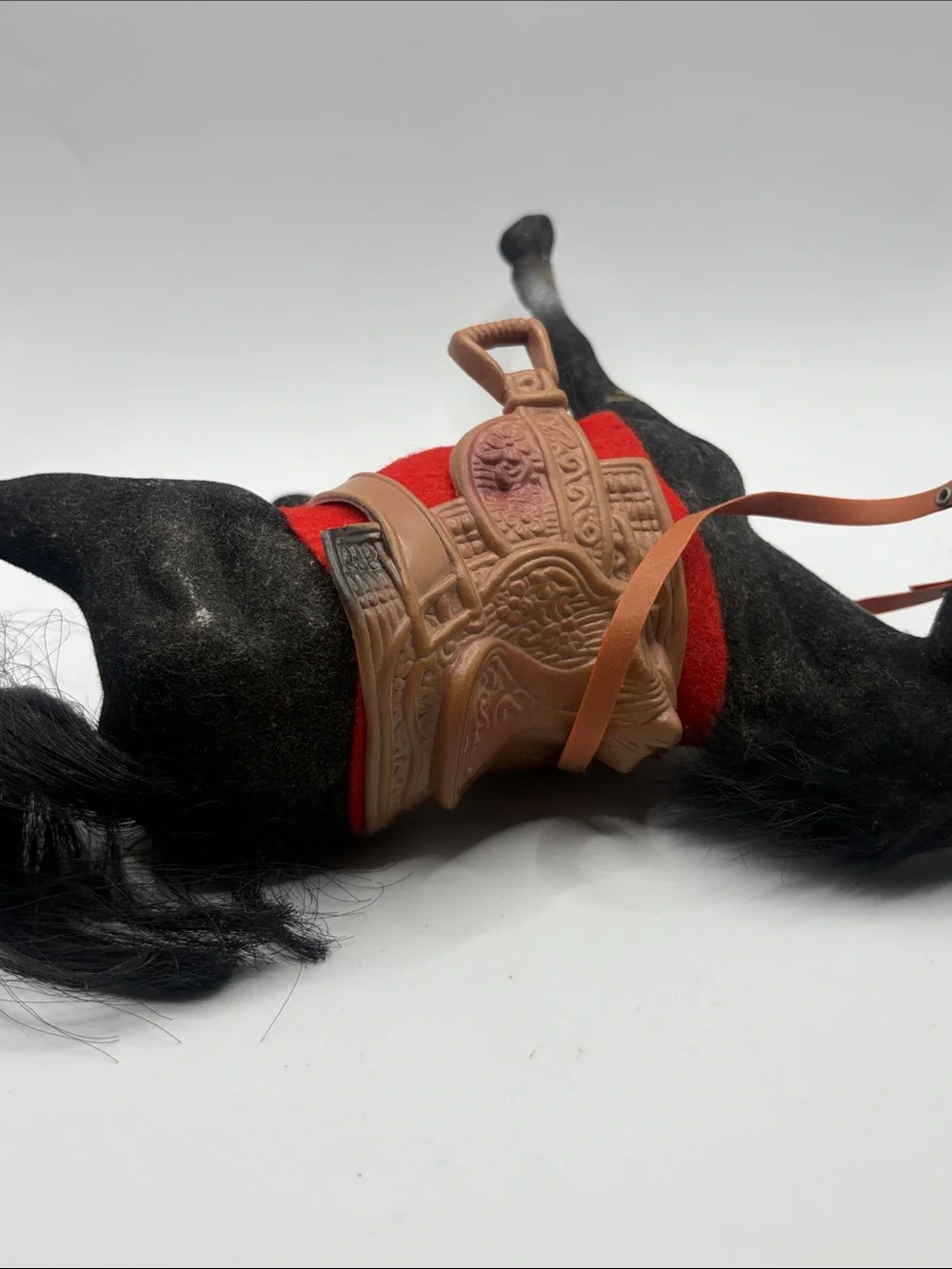 Vintage Flocked Black Stallion Horse Saddle Western Equestrian Figure Model Toy